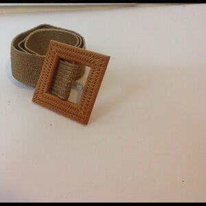 Tan Khaki Ratan Belt Square Buckle Stretch